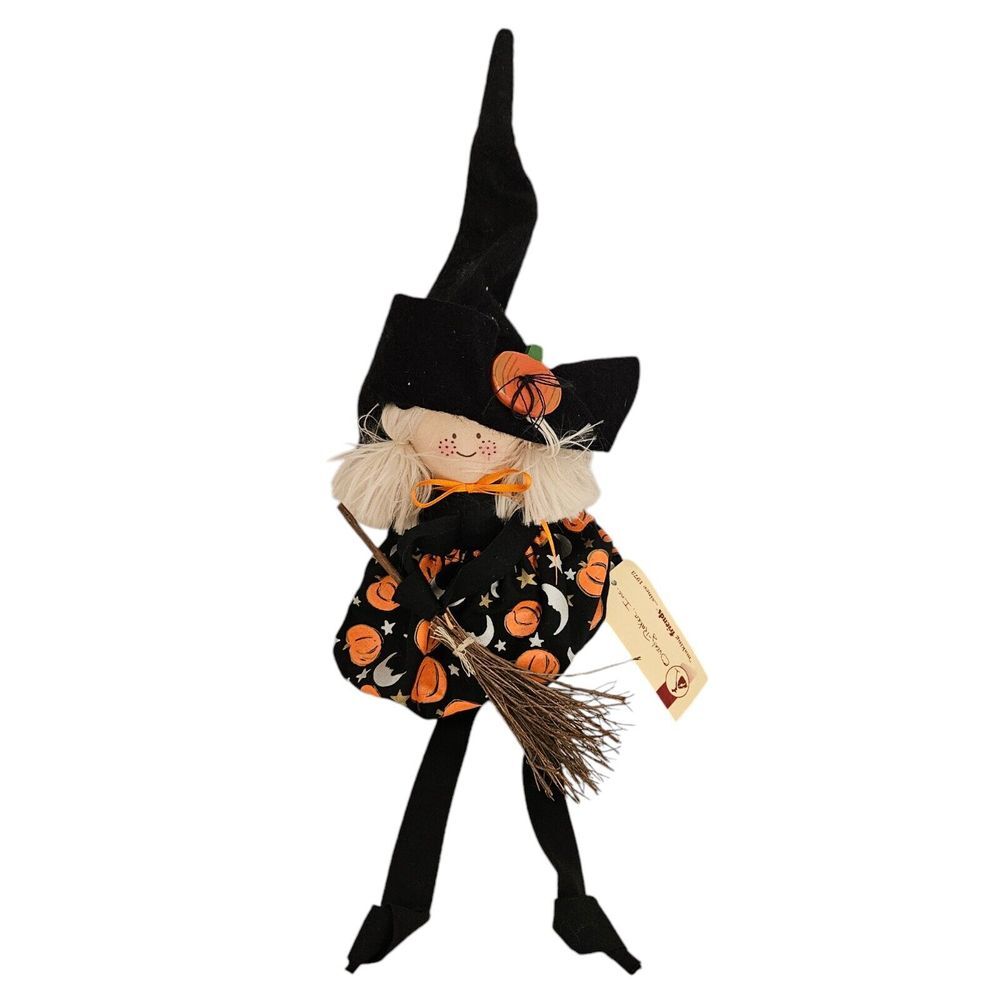 Handmade Halloween Witch Doll Shelf Decoration Pumpkin Stars Crescent Moons